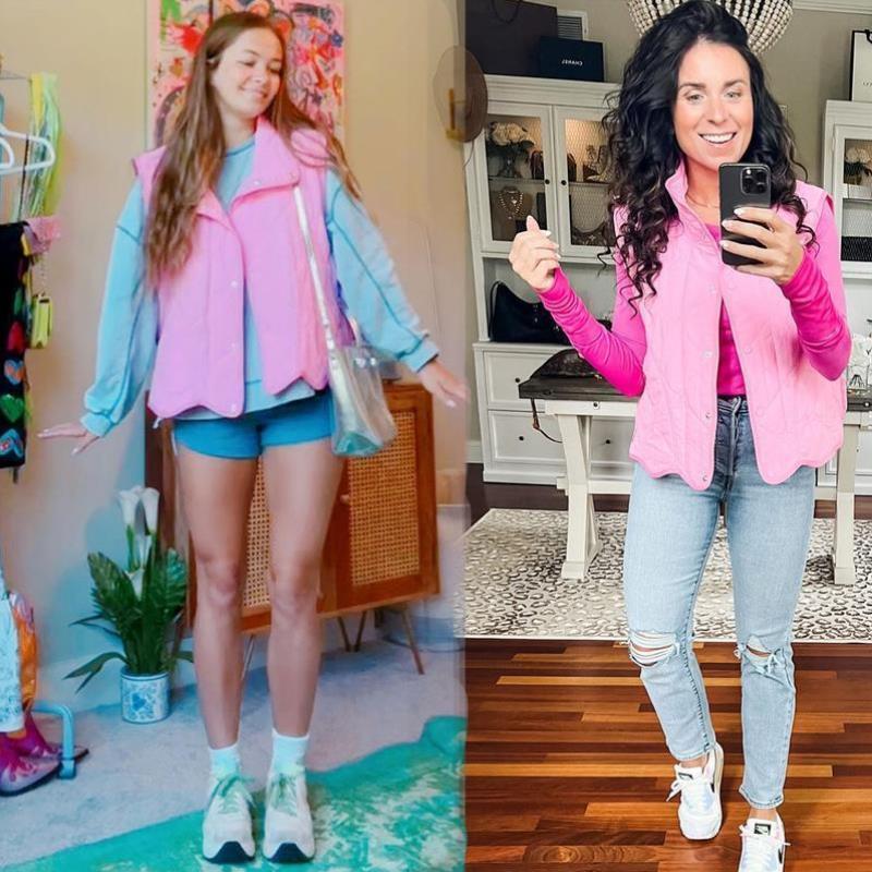 外贸代发款跨境 Women's Vests 女士绗缝羽绒背心立领轻便纽扣款