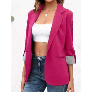 外贸代发新款Blazer for Women Slim F 3 4 Sleeve Solid Color