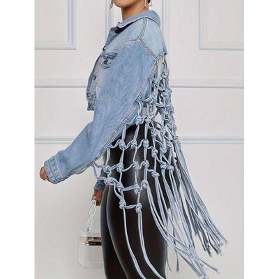 G 55904 Mesh Fringe Denim Jacket 后背网格流苏牛仔外套