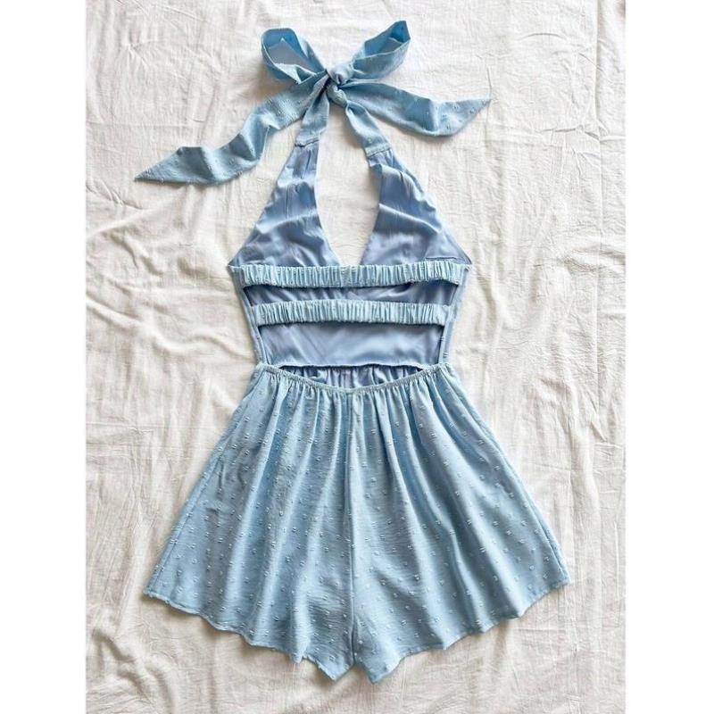 2026秋冬跨境外贸新款 Overalls 蓝色纹理度假连体裤布料