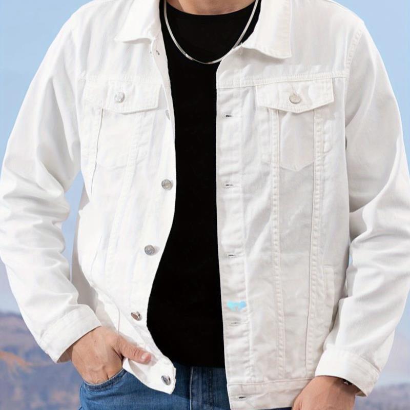 men's Classic Brown Denim Jacket Button Up Lapel Collar跨境