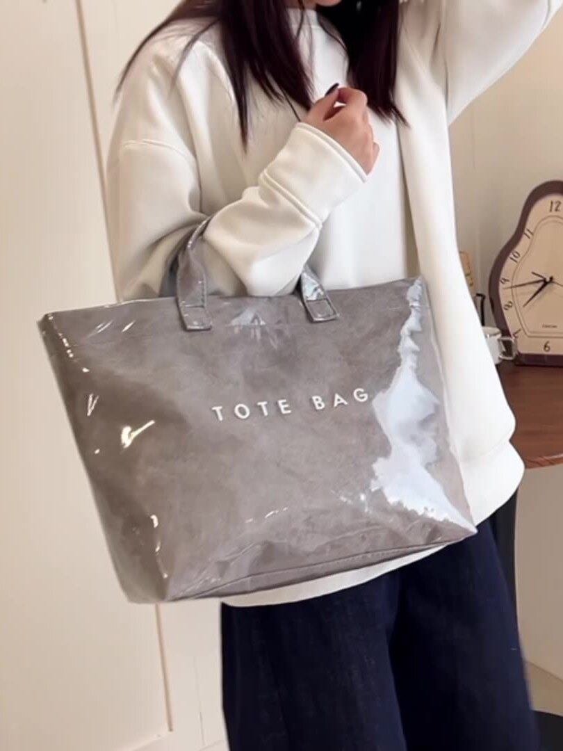 New Large Capacity Tyvek & Transparent Waterproof Jelly PVC Tote Bag for Work, Commuting, Travel and Maternity - Thumbnail 6