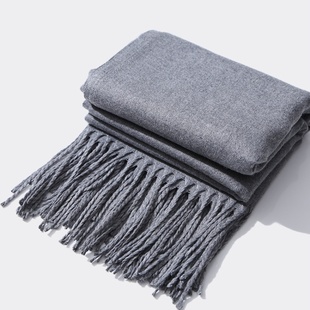 灰色围巾男女纯色秋冬仿羊绒披肩柔软围脖保暖学生韩版百搭简约潮