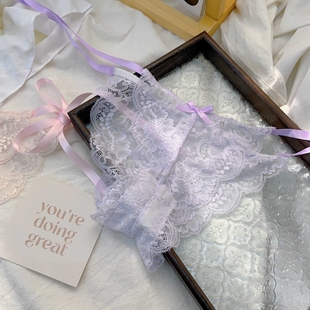 系带内裤女两侧可解女士法式纯欲蕾丝镂空内裤性感高级三角裤透气