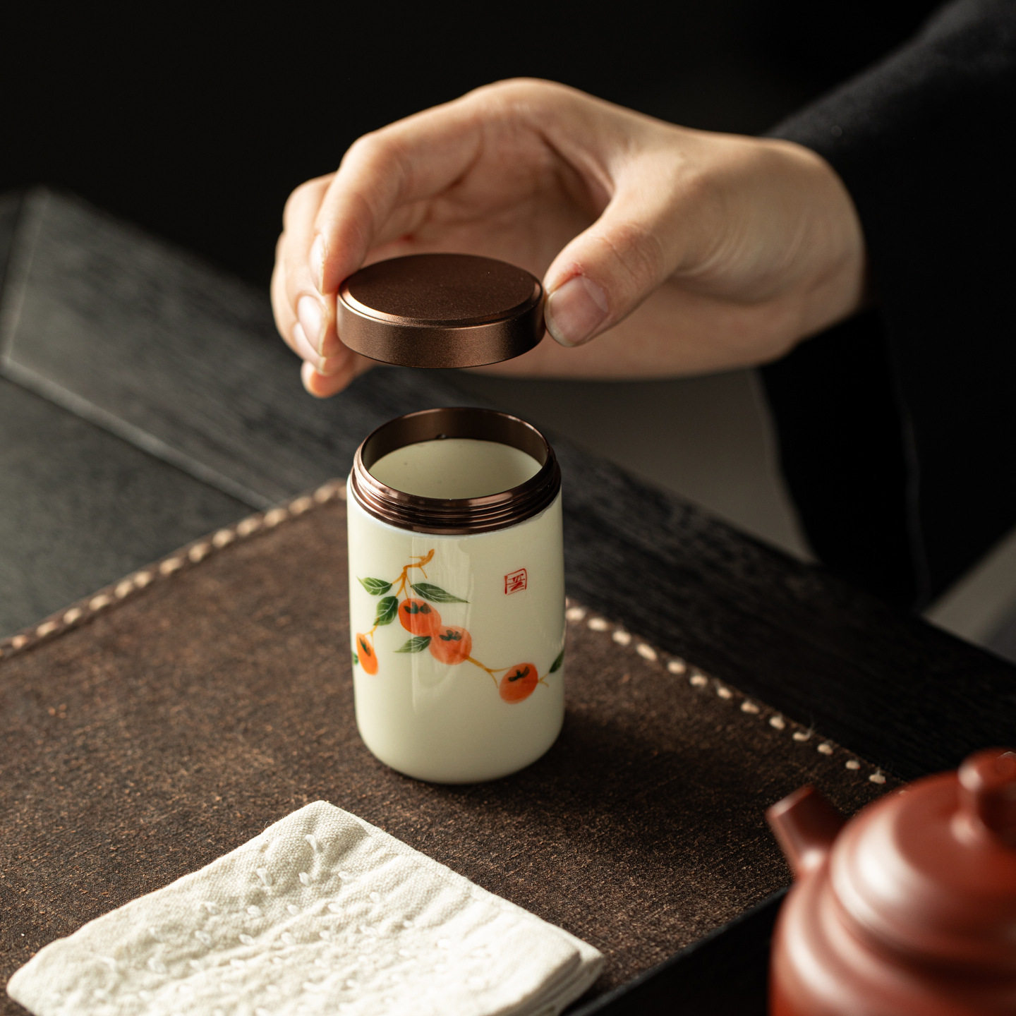 茶叶罐陶瓷手绘釉下彩迷你小号密封罐陶瓷罐便携小茶罐储物防潮罐