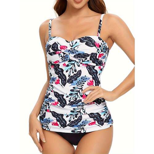 Y 19441 Tie Front Swimwear Solid Color Tankini 系带纯色泳衣