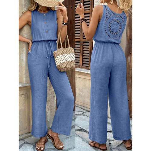 H 79487 Back hollow drawstring loose jumpsuit 后背镂空抽绳宽