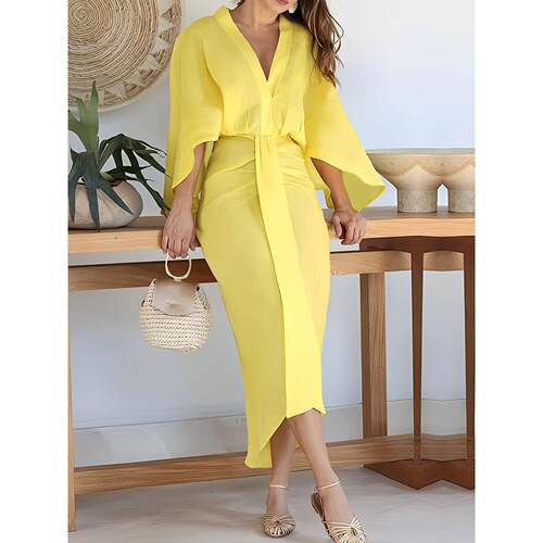 H 71037 V Neck Long Sleeve Dress 法式连衣裙