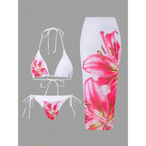 H 66309 Printed three-piece swimsuit 印花三件套泳衣跨境