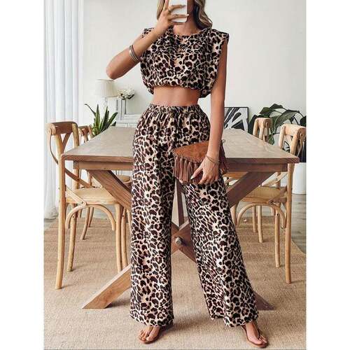 H 64326 Women's Chiffon Leopard Print Set 豹纹套装