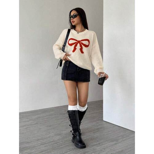 H 67296 Bow Jacquard Mohair Sweater 蝴蝶结提花马海毛毛衣