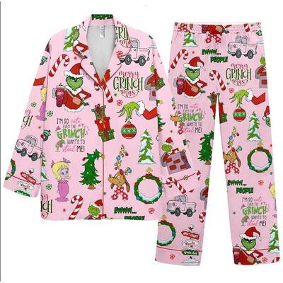 H 44963 Women's christmas satin pajamas 女士圣诞缎面家居服