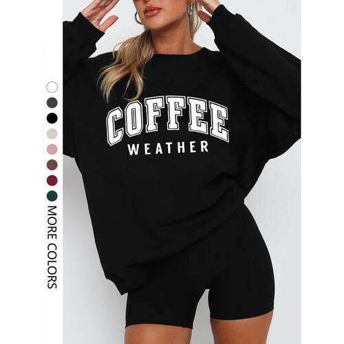 H 68632 Coffee Weather Print Hoodie 印花卫衣