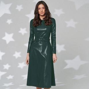 Faux Leather Sleeve Faion Sli Long Belt Women New Dresses