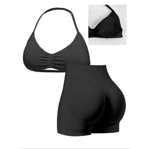 H 48572 Seams Yoga Halter Top Pants Bra Set 瑜伽运动套装