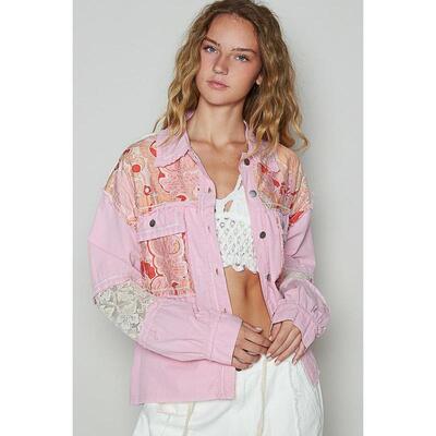 H 80814 Women's Distressed Mesh Denim Jacket 破洞网纱牛仔外