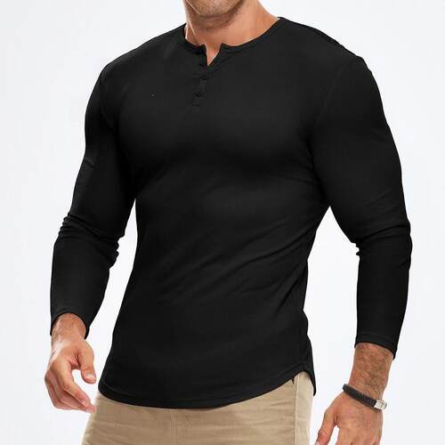 H 88032 Men's Round Neck Button T-Shirt 亨利衫