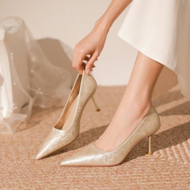 New yle Pointed Toe iletto Pearl Wedding Shoes for Women