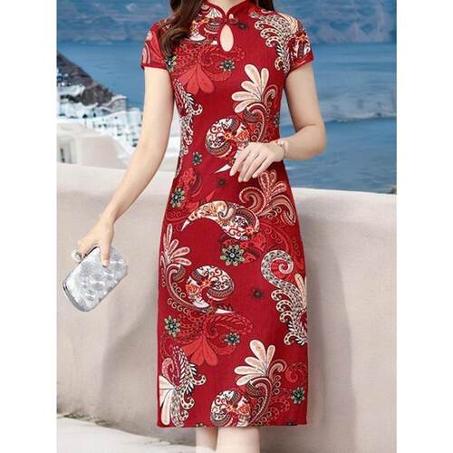 H 72859 Floral Print Midi Dress 中老年印花连衣裙