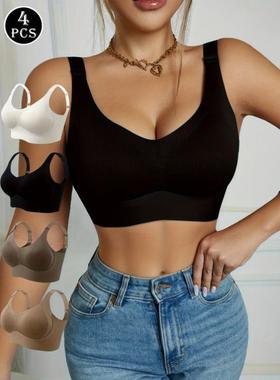 2025跨境新款 Women's Bras Bralettes 无缝文胸套装宽肩带内置