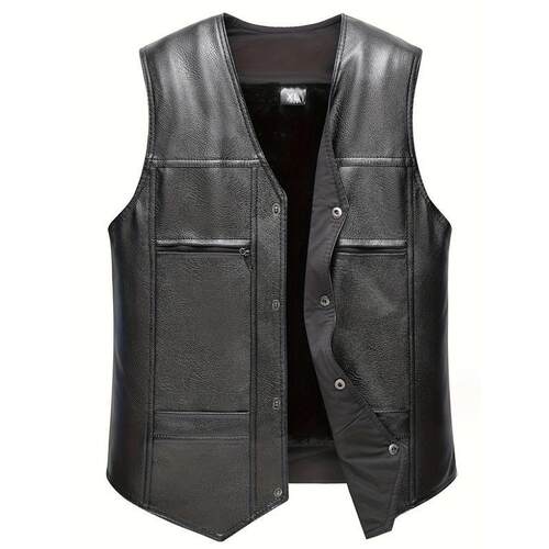 H 38562 Winter Warm PU Leather Vest 中老年保暖马甲