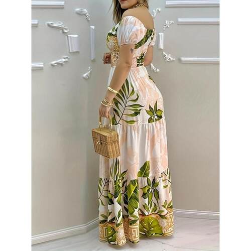 H 50143 Floral high-waist crop dress 印花腰露脐连衣裙