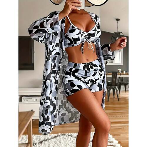 H 72523 Swimwear Set with High Waist 游泳衣三件套