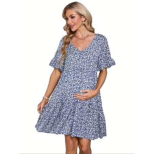 H 73231 V-Neck Flounce Sleeve Dress 女士连衣裙