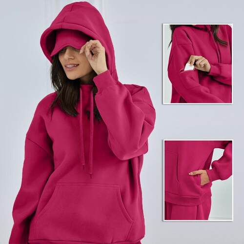 H 66763 Hooded Solid Color Women Top 纯色连帽上衣
