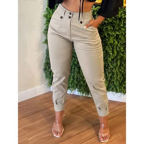 I 10786 Women's solid tailored tapered pants 女士纯色修身锥
