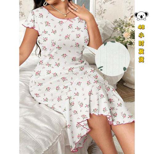 H 78970 Printed high slit nightdress 印花开叉女士睡裙