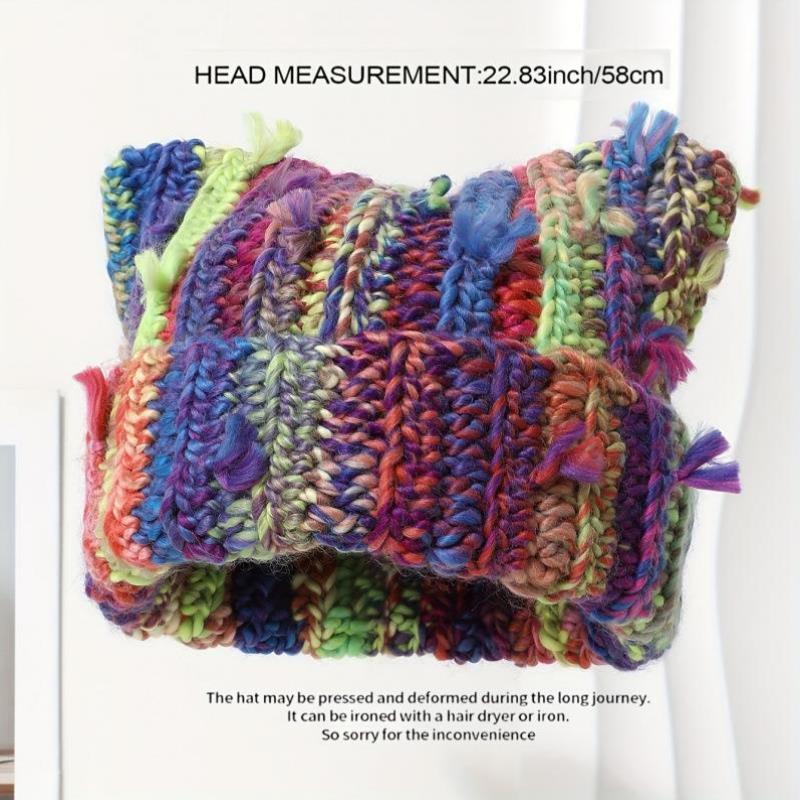 海外仓一件代发2025新款外贸 Women's Hats 渐变扎染女式针织帽