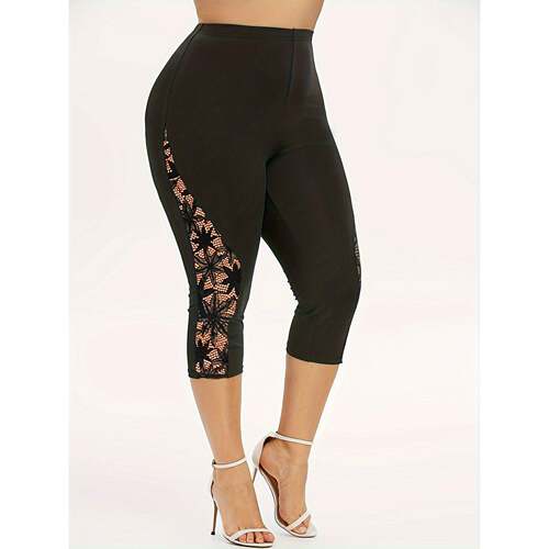 H 80389 Lace Trim Stretch Pants 蕾丝拼接长裤