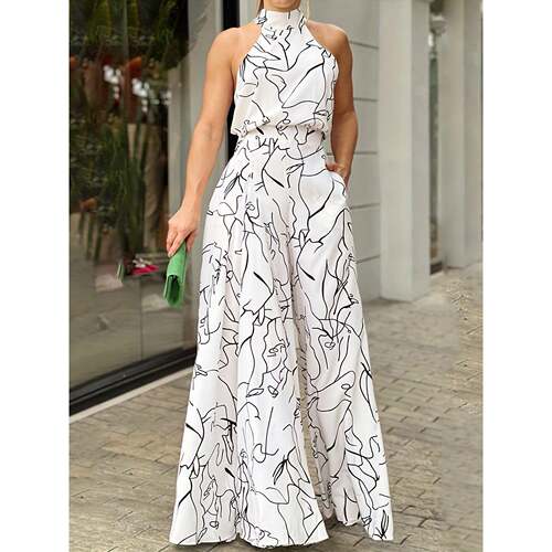 I 14647 Women's Round Neck Jumpsuit 性感印花连体裤