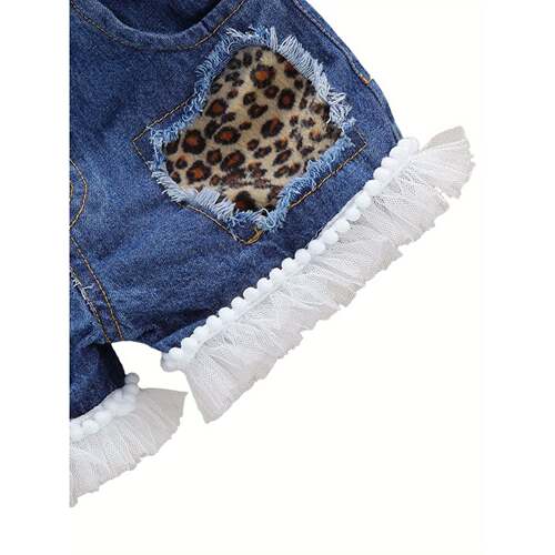 S 12311 Leopard Print Sleeves Denim Set 豹纹牛仔套装