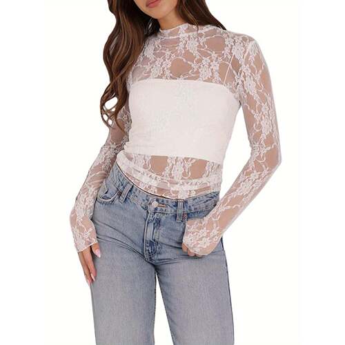 H 41228 Sheer Lace Layered Blouse 透视蕾丝上衣