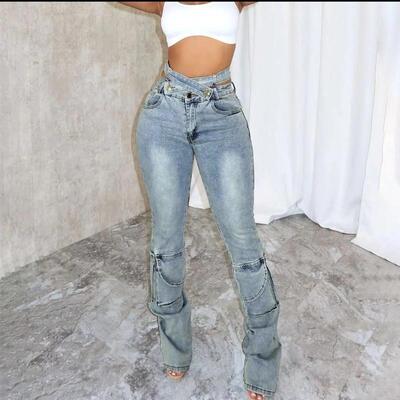 H 52012 Women's Double Waistband Jeans 双腰牛仔长裤
