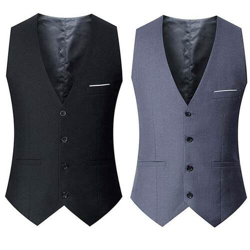 H 89142 Grey Slim Fit Single Breasted Vest 灰色修身马甲