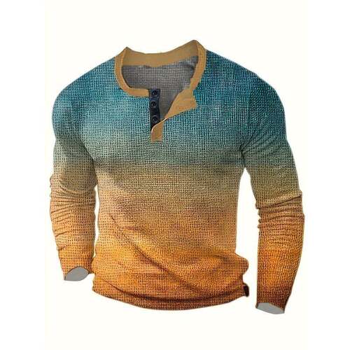 H 81327 Men's geometric print henley shirt 士几何印花亨利