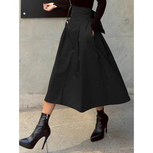 I 17646 Women's high waist pocket a-line skirt 女士腰口袋