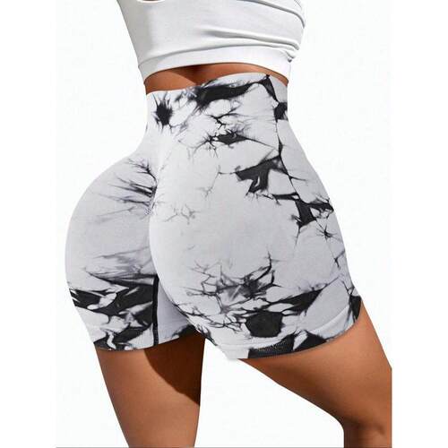 Y 53897 Tie dye high stretch peach hip yoga shorts 扎染弹