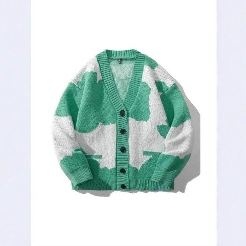 n's Patchwork Print V Neck Cardigan Regular F Casual