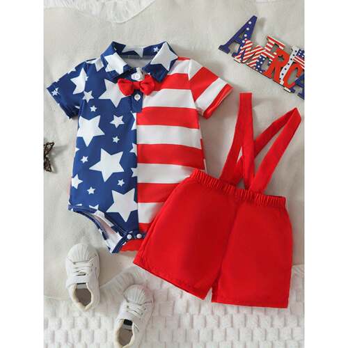 W 80401 Boys' Star Stripe Shorts Set 童星条短裤套装