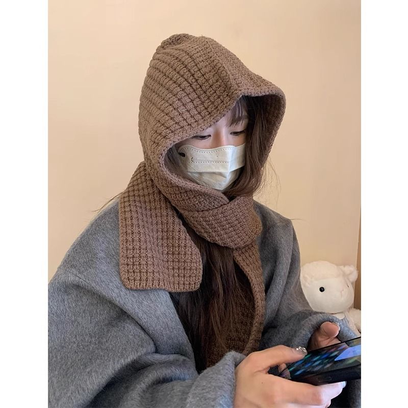 加在羽绒服上的帽子新款羊毛混纺帽子围巾一体秋冬季加厚保暖巴拉