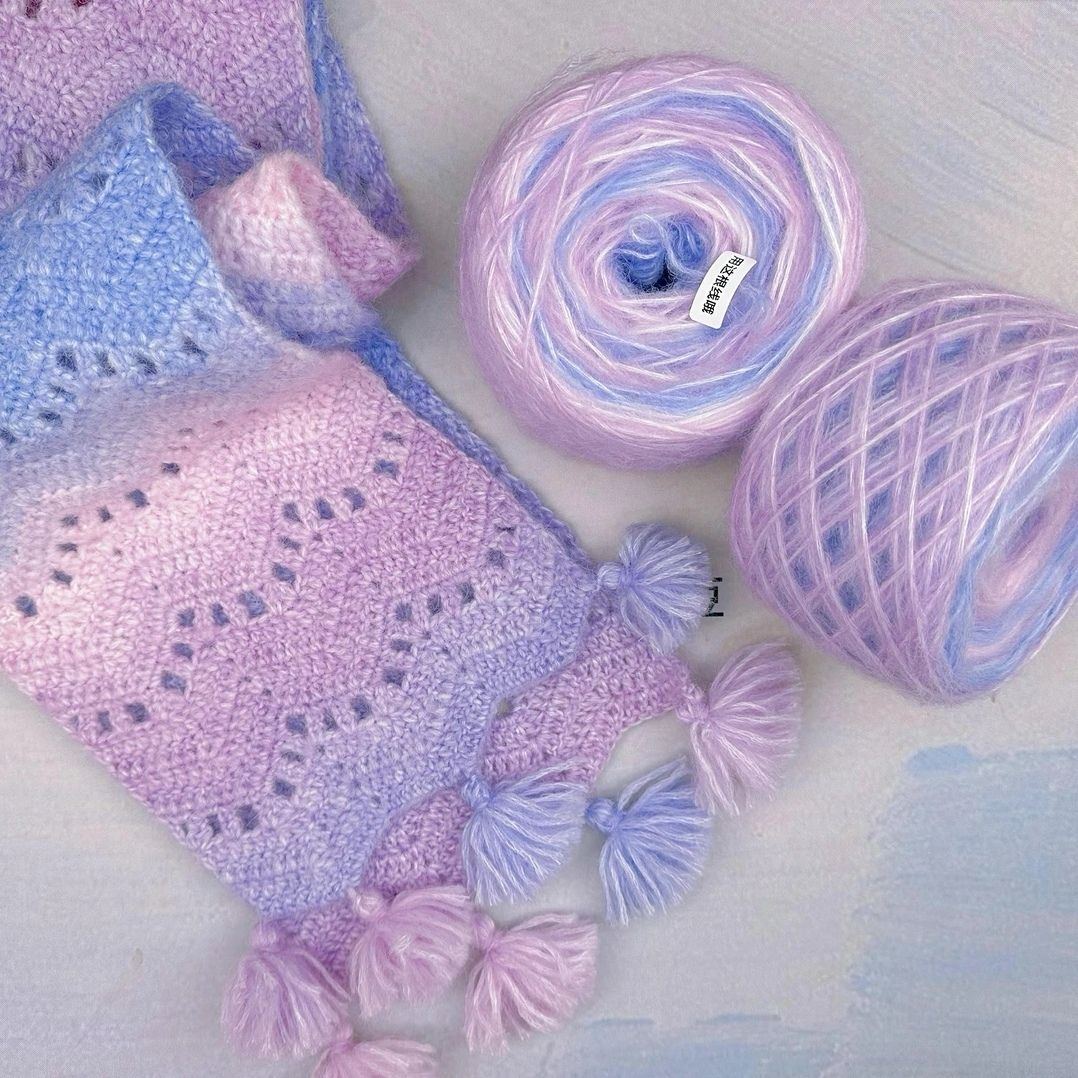 手套挂脖绳子羊毛马海毛线渐变段染毛线蛋糕线手工diy编织毛衣围