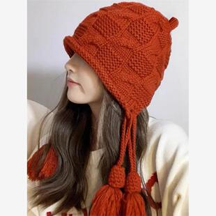 钩帽子的专用线手工编织毛线流苏套头帽护耳帽DIY材料包新年红色