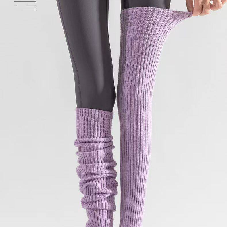 瑜伽裤袜套高颜值纯色瑜伽袜普拉提运动健身套女加长版过膝简约显