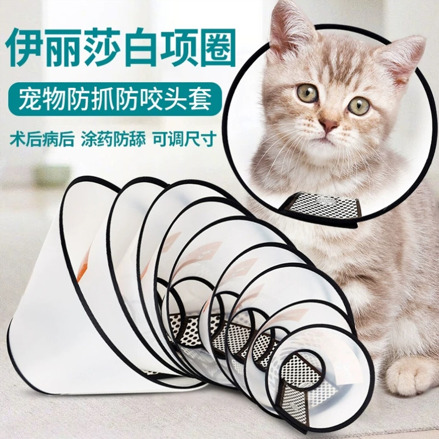 伊丽莎白圈小型犬猫咪狗狗项圈围脖防舔舐咬圈绝育术后头套除跳蚤