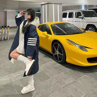 TUMA TB白鸭绒中长款羽绒服白边门禁外套情侣款宽松羽绒派克大衣