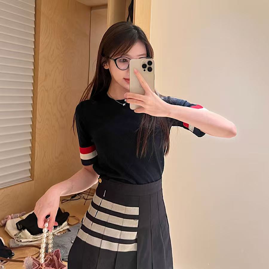 TB金智媛同款织带针织短袖T恤夏